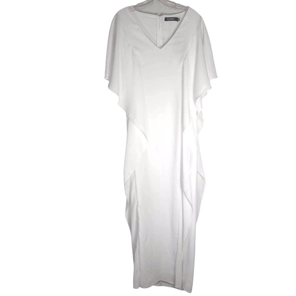 Lauren Ralph Lauren Georgette Caftan Gown White V-Neck Size 2 - Picture 2 of 8